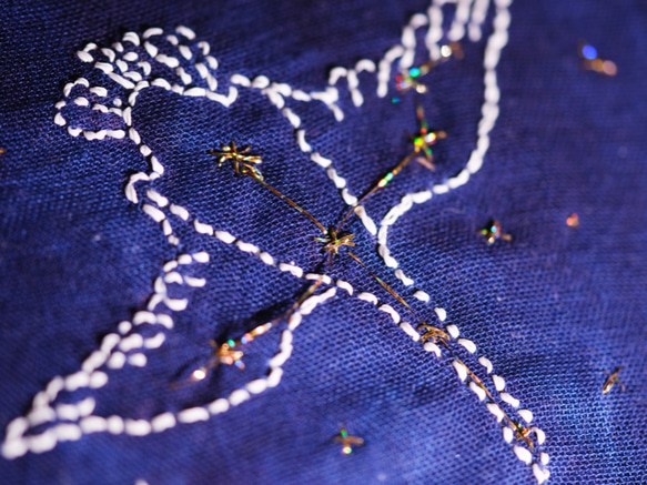 星座シリーズ【白鳥座】の刺繍制作キット〜暗闇で輝く蓄光糸で作る簡単刺繍キットです 4枚目の画像
