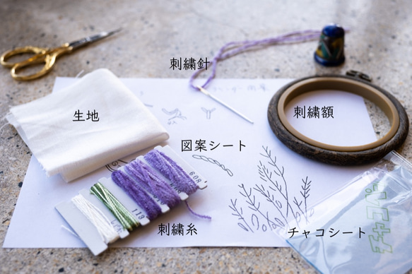 ラベンダーの花の刺繍製作キット_A.F.E 02　 〜オリジナルモール糸で簡単に刺繍できる花刺繍シリーズ〜 3枚目の画像