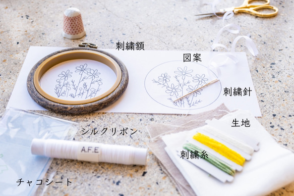 マーガレットの刺繍製作キット_A.F.E 07  〜オリジナルモール糸で簡単に刺繍できる花刺繍シリーズ〜 9枚目の画像