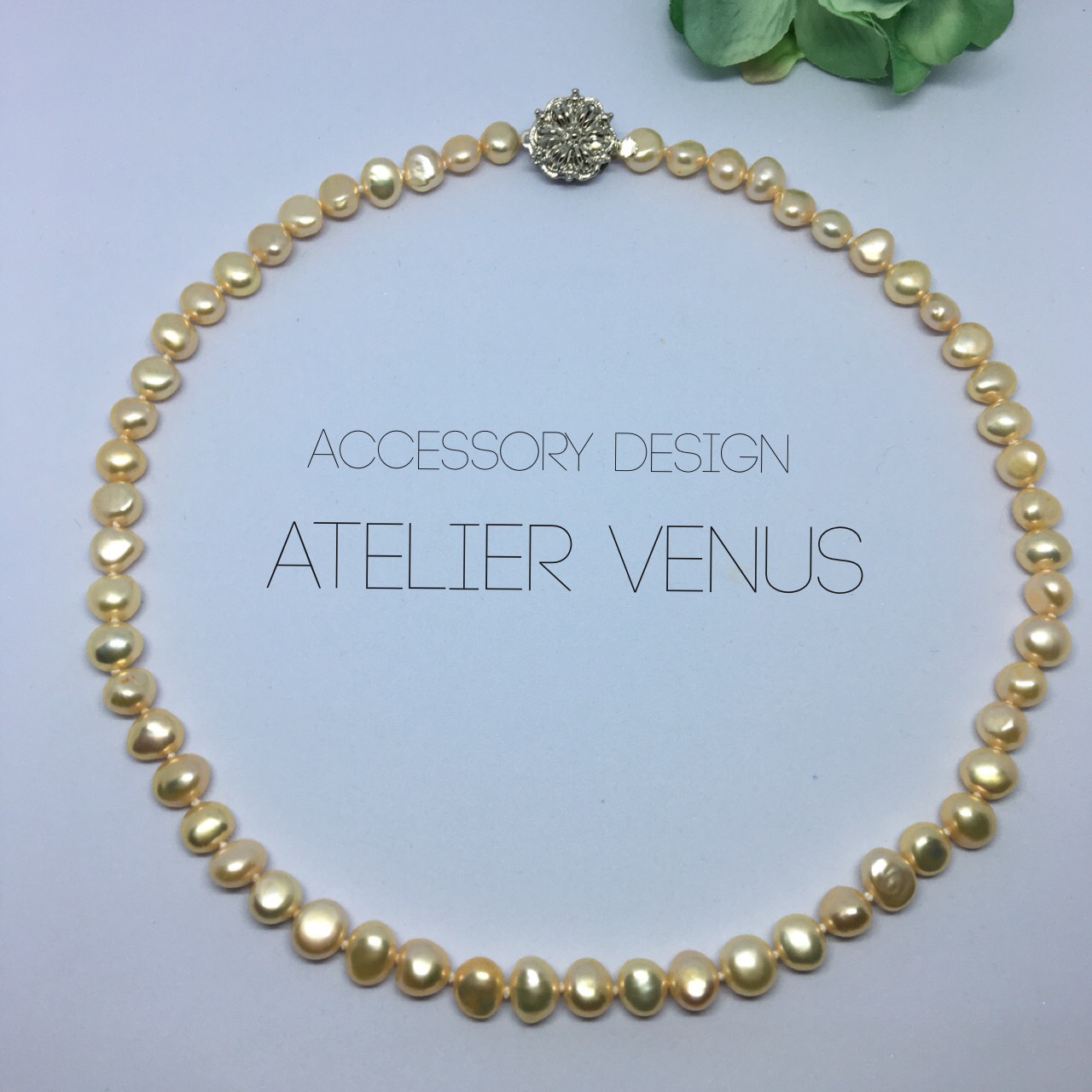 オールノットパールネックレス〜オレンジ