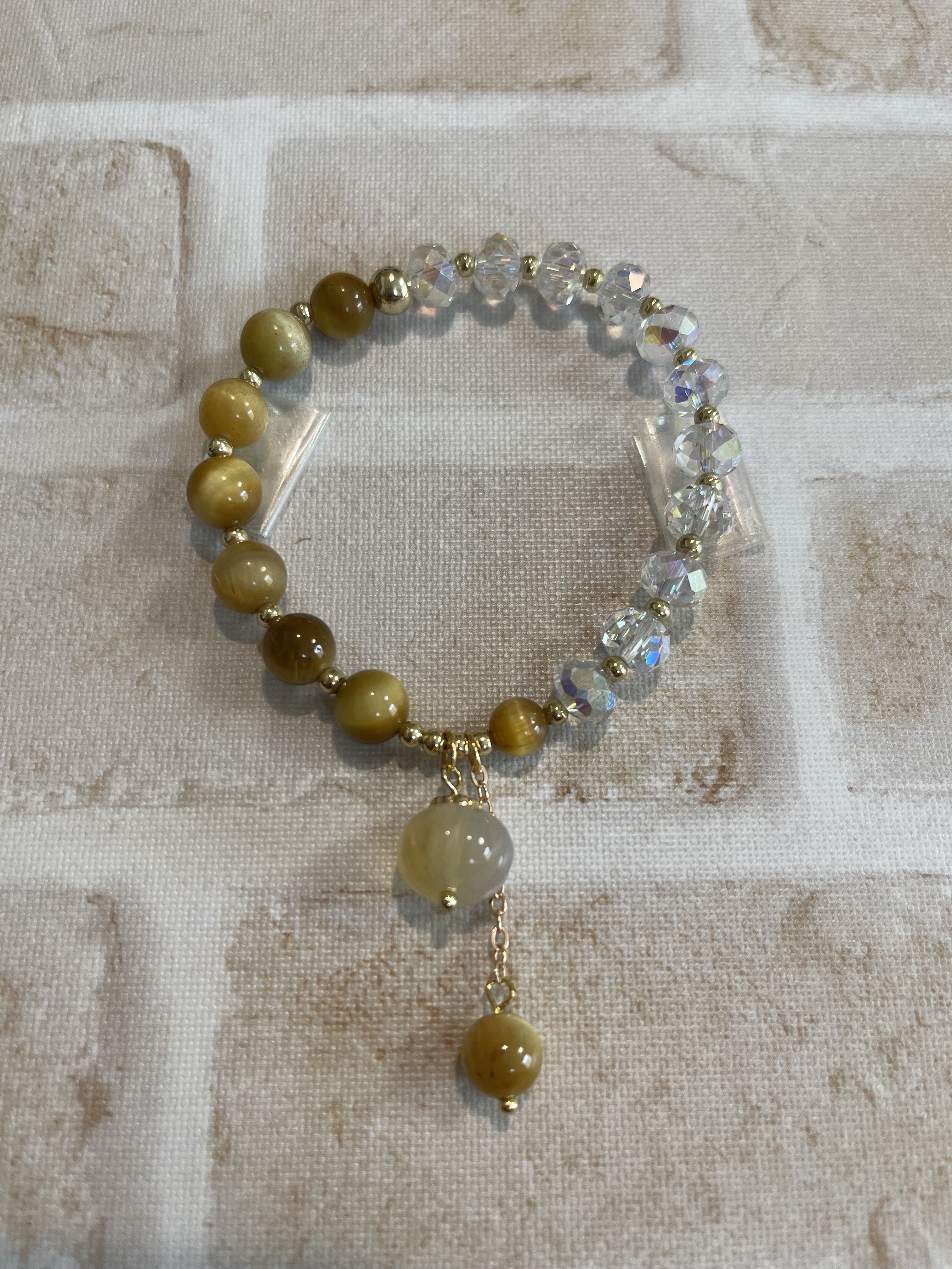 天然石　ゴールデンタイガーアイ　水晶　ブレスレット　1点もの