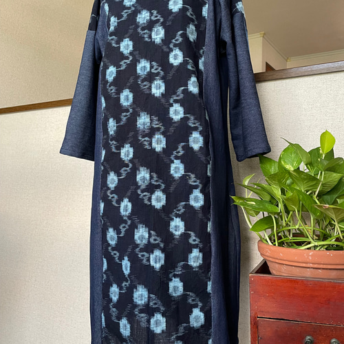 着物リメイク 人気の木綿絣 デニム コラボ もめん絣ワンピース