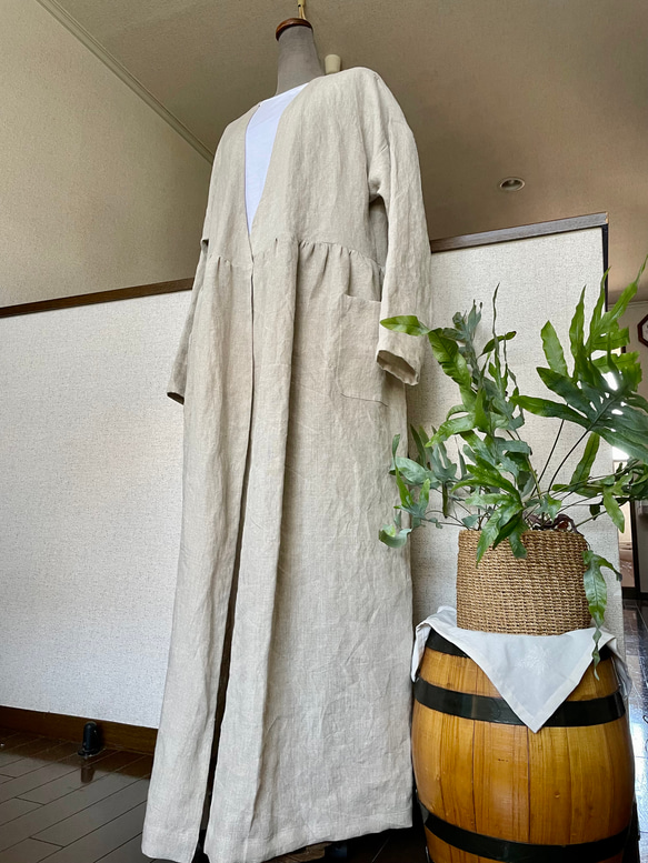 ハンドメイド ＊ リネン 100％ ＊ コーディガン ＊ 羽織物  ＊ 亜麻色 ハンドメイド ＊ リネン 100％ ＊ コーディガン ＊ 羽織物