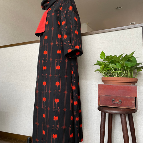 着物リメイク 秋冬 あたたか ウール着物ワンピース リボン