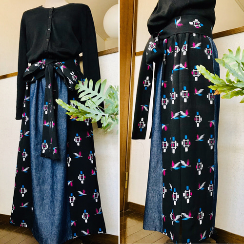 着物リメイク ロングスカート 着物リメイク ロングスカート （黒） | Hand Shop まごころや