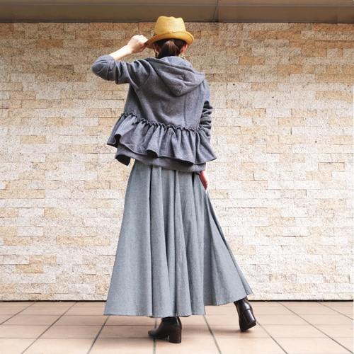 自由にアレンジ サーキュラースカート 小倉織ストライプ 丈80 自由にアレンジ サーキュラースカート 小倉織ストライプ 丈80