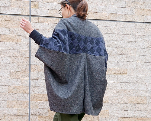 お値下げ＊2way反転＊ラフ感ある大人の羽織り＊アーガイル柄切り替え