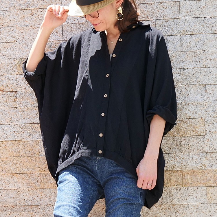3/12再販×3＊夏の羽織としても◎着回し力抜群＊ドルマンシャツ＊ゆったりトップス＊カーディガン＊薄手＊ブラック
