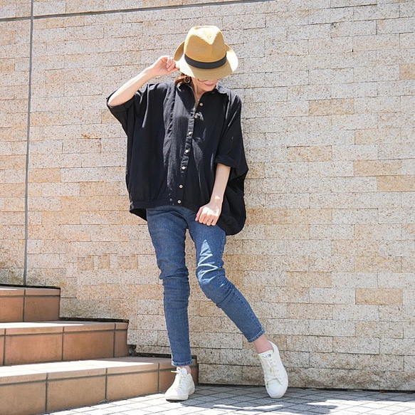 再次上架 x 3 * 非常適合夏季外套 ◎ 非常適合混搭 * 蝙蝠袖襯衫 * 寬鬆上衣 * 開襟衫 * 薄款 * 黑色 第5張的照片