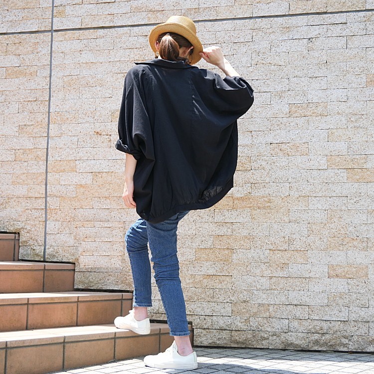 3/12再販×3＊夏の羽織としても◎着回し力抜群＊ドルマンシャツ＊ゆったりトップス＊カーディガン＊薄手＊ブラック