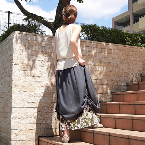 裾クシュクシュ＊変形ギャザーアレンジ＊ペイズリー×フラワー柄