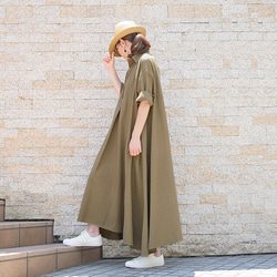 3/21 再次上架 * 2 長度可供選擇 * 船長領 * 休閒設計，成熟感 * 純色 * 四分之三袖 * 喇叭連身裙 * 橄欖色 第3張的照片