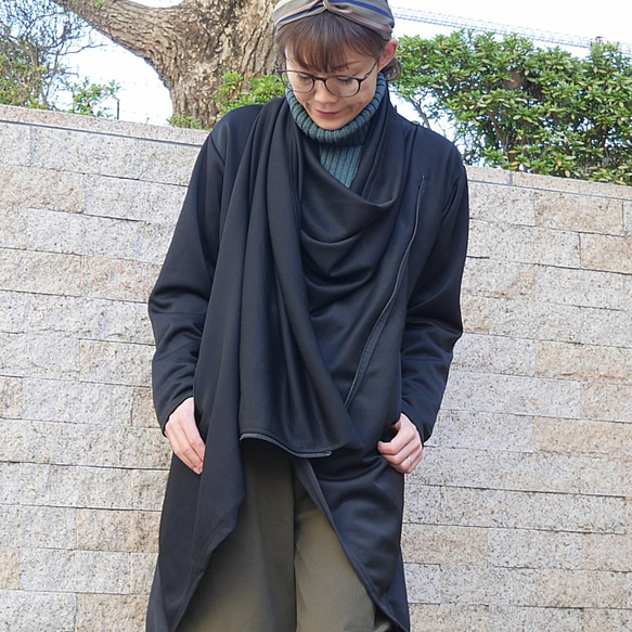 再販＊アシンメトリー＊カシュクールZIPロングジャケットコート