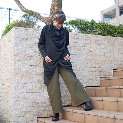 韓国 カットオフ 異素材 ドッキング アシンメトリー ジャケット 再販＊アシンメトリー＊カシュクールZIPロングジャケットコート