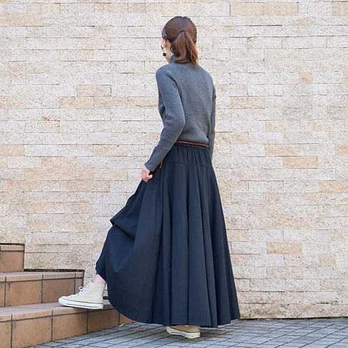 自由にアレンジ サーキュラースカート 小倉織ストライプ 丈80