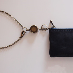 ＜リール付き＞ラムレザーのキーポーチ&ミニ財布＜ネイビー(紺色)＞ 4枚目の画像