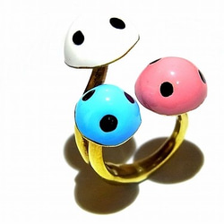 『 キノコ リング (ホワイト×ピンク×ブルー) 』指輪　アクセサリー　茸　オシャレ　カラフル　毒　インポート 2枚目の画像