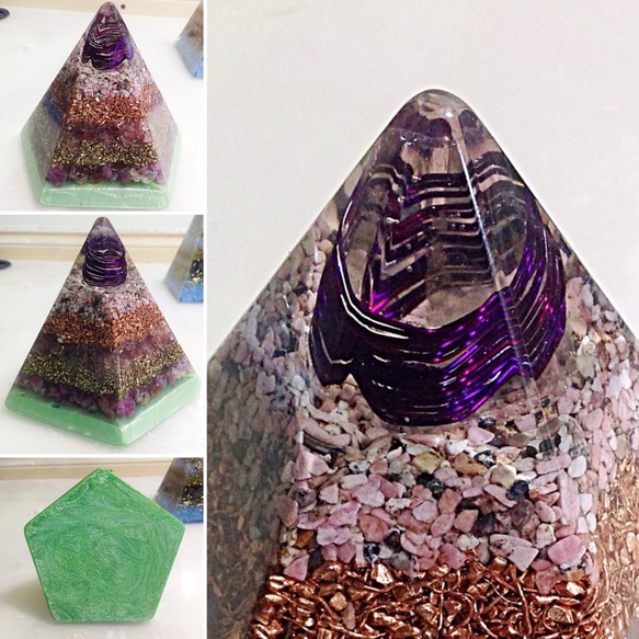 アイルランドの古代遺跡でエネルギーチャージ済 オルゴナイト ピラミッド アメジスト/水晶/ロードナイト 1枚目の画像