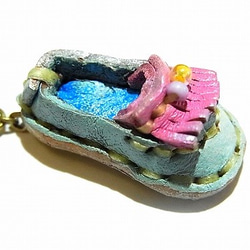 莫卡辛耳環（顏色：淺藍×生動粉紅色）[由香守谷]手工手工可愛鞋的鞋 第5張的照片