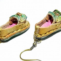 莫卡辛耳環（顏色：金×藍色）[由香守屋】手工手工可愛鞋童鞋 第4張的照片