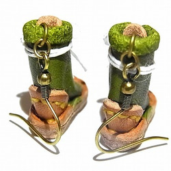 Himobutsu耳環（顏色：綠色）[由香守屋】手工手工製作可愛的鞋時尚 第6張的照片