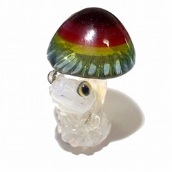 きのこの中から 【 kengtaro ケンタロー 】 キノコ カエル ボロシリケイトガラス 職人 作家 蛙 かえる 1枚目の画像