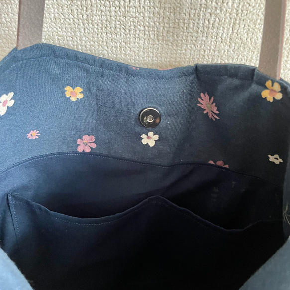 《受注製作》natural flower  紺の丸いラインのトートバッグ 3枚目の画像
