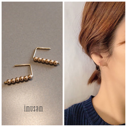 14kgf ピンクゴールド 6連ラインピアス (キャッチレス)k14gf