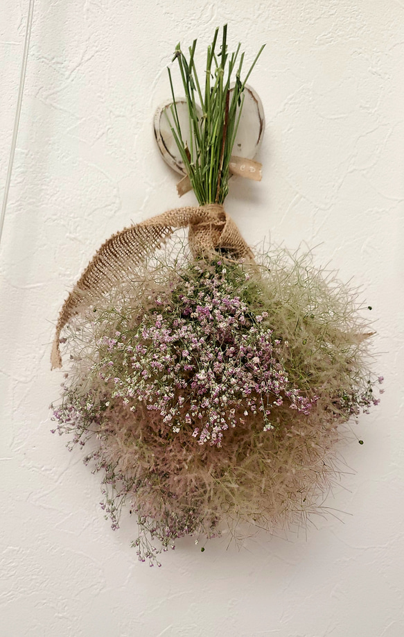 送料無料】スモークツリーとかすみ草のピンクスワッグ ドライフラワー