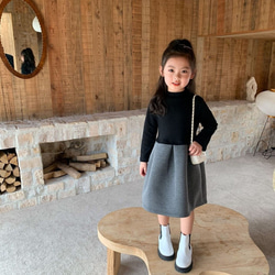 【KIDS】韓国風女の子 秋冬 厚手きれいめワンピース　 1枚目の画像