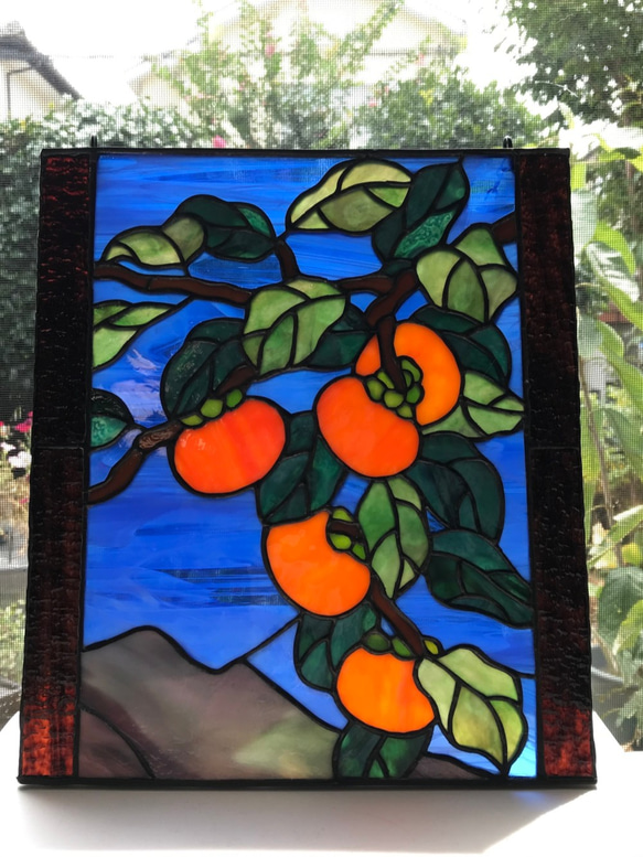 ステンドグラス アートパネル インテリア壁掛け（Z.柿の実） その他