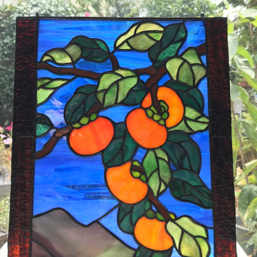 ステンドグラス アートパネル インテリア壁掛け（Z.柿の実） その他