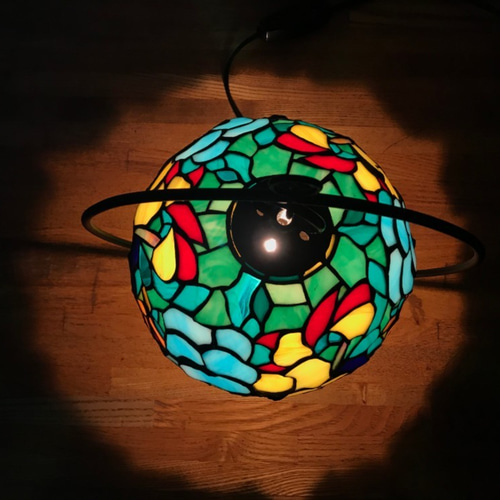 高級ステンドグラス テーブルランプ（Lp6. パンジー柄） スタンド