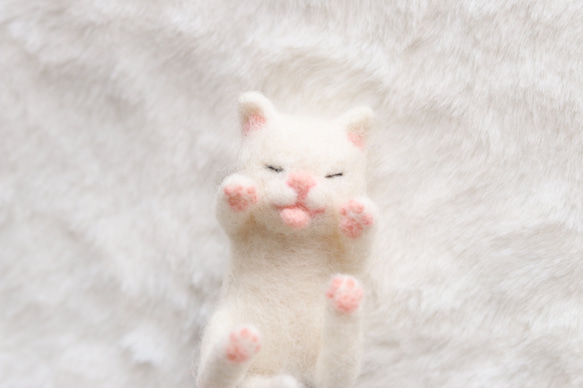 日光浴中の白猫さんの出来事　羊毛フェルト 2枚目の画像