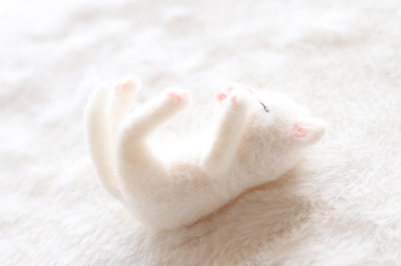 日光浴中の白猫さんの出来事　羊毛フェルト 4枚目の画像