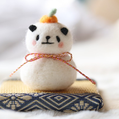 creema限定 受注製作 鏡餅パンダ 羊毛フェルト 羊毛フェルト ぱんだ