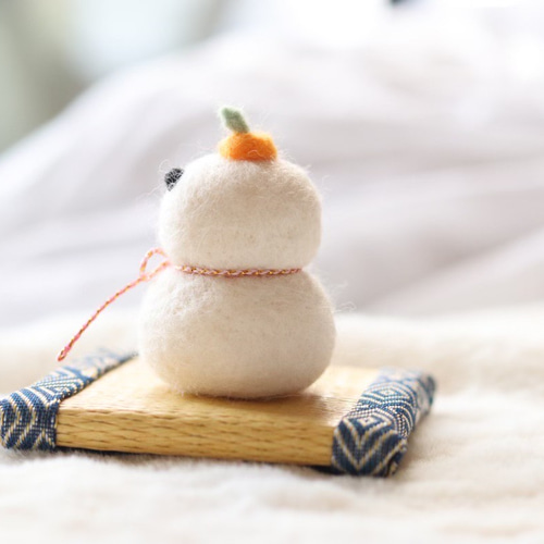 creema限定 受注製作 鏡餅パンダ 羊毛フェルト 羊毛フェルト