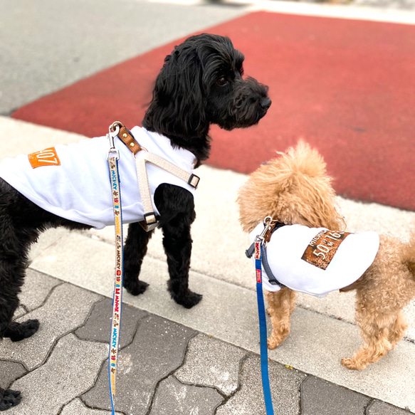 犬服 カジュアル おしゃれ 可愛い シンプル ヴィンテージ ナンプレ 白 Tシャツ / ブラウン系 2枚目の画像