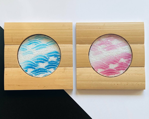 波 七宝焼のコースター（茶托） 2枚セット 銀張七宝 コースター 太田