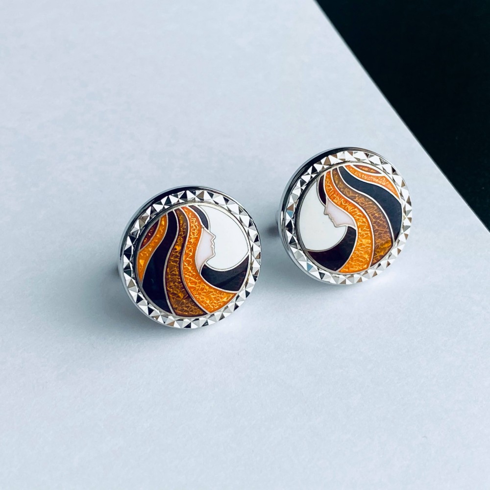 横顔 七宝焼のカフスボタン（カフリンクス） 丹銅メタル七宝