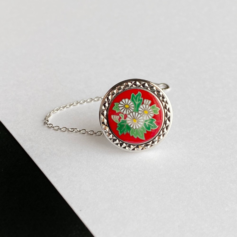 菊 七宝焼のタイタック（ラペルピン） 純銀メタル七宝