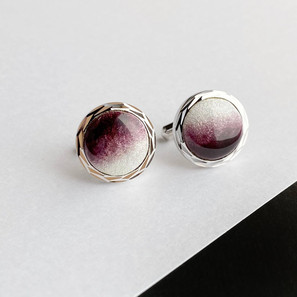 Silver Cufflinks モーブ 七宝焼のカフリンクス カフスボタン 純銀張七宝