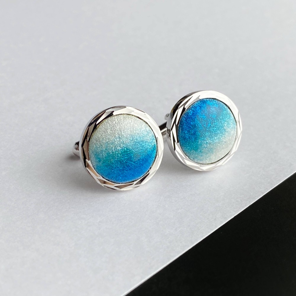 Silver Cufflinks ターコイズブルー 七宝焼のカフリンクス カフスボタン 純銀張七宝
