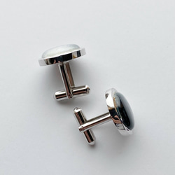 Silver Cufflinks オニキス 七宝焼のカフリンクス カフスボタン 純銀張七宝 3枚目の画像