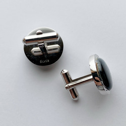 Silver Cufflinks オニキス 七宝焼のカフリンクス カフスボタン 純銀張七宝 4枚目の画像