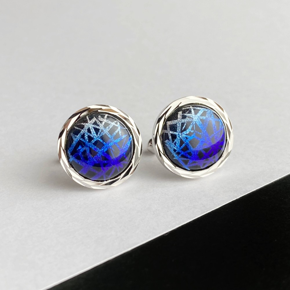 銀河 七宝焼のカフリンクス カフスボタン 純銀箔ちらし七宝 銀金具使用