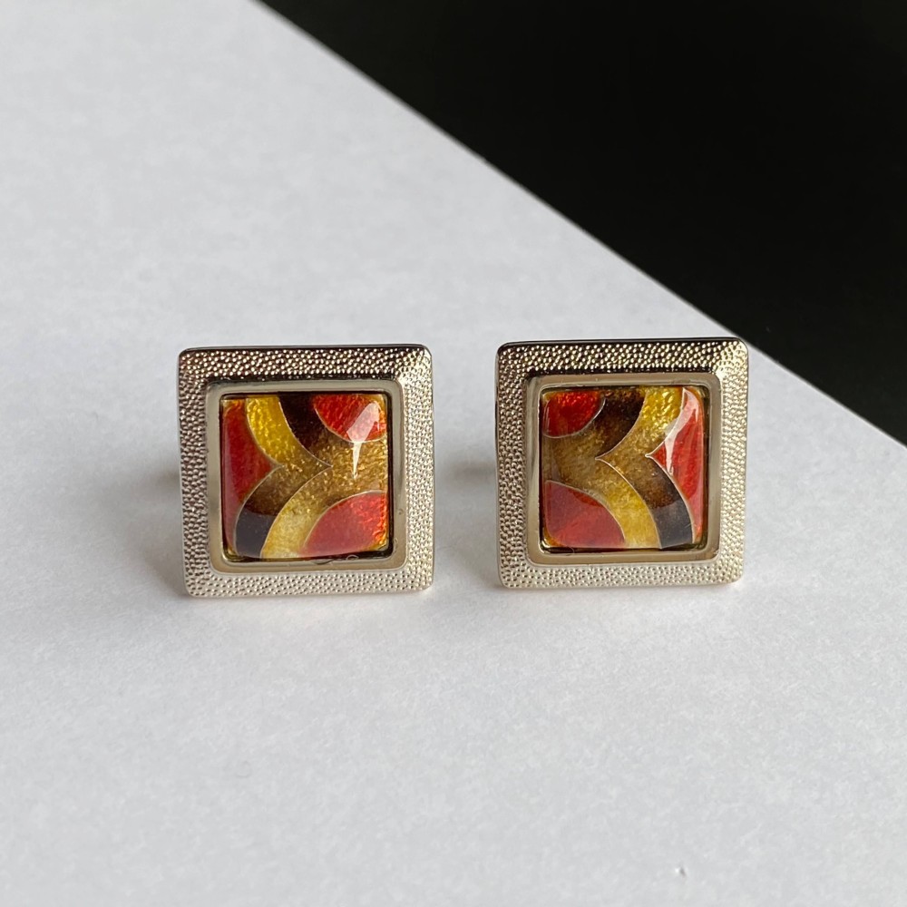 羽 七宝焼カフスボタン（カフリンクス） 純銀胎有線七宝