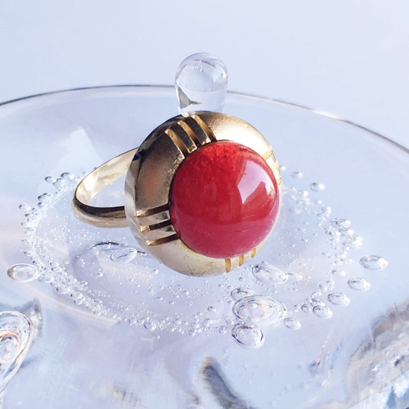 七宝焼 赤いオーバル型のリング 七宝焼 赤いオーバル型のリング