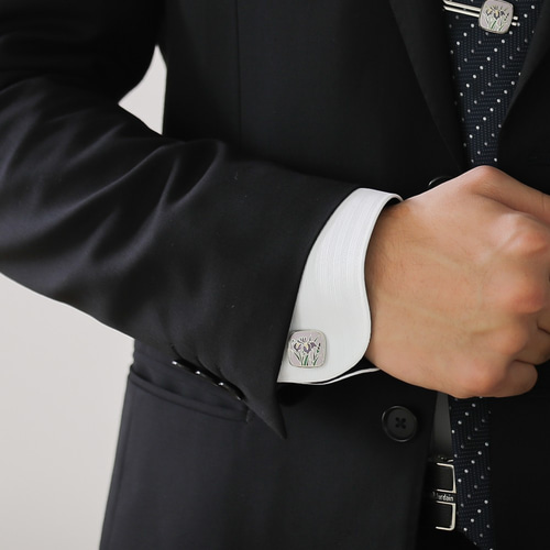 カキツバタ 七宝焼のカフスボタン（カフリンクス） 丹銅メタル七宝