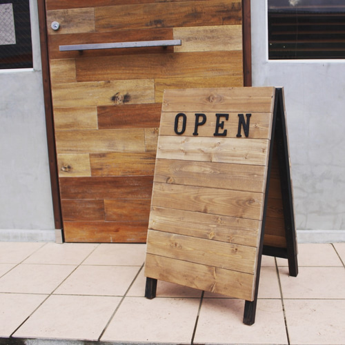 木製立て看板 サインボード カフェ風 アンティーク open ウッド